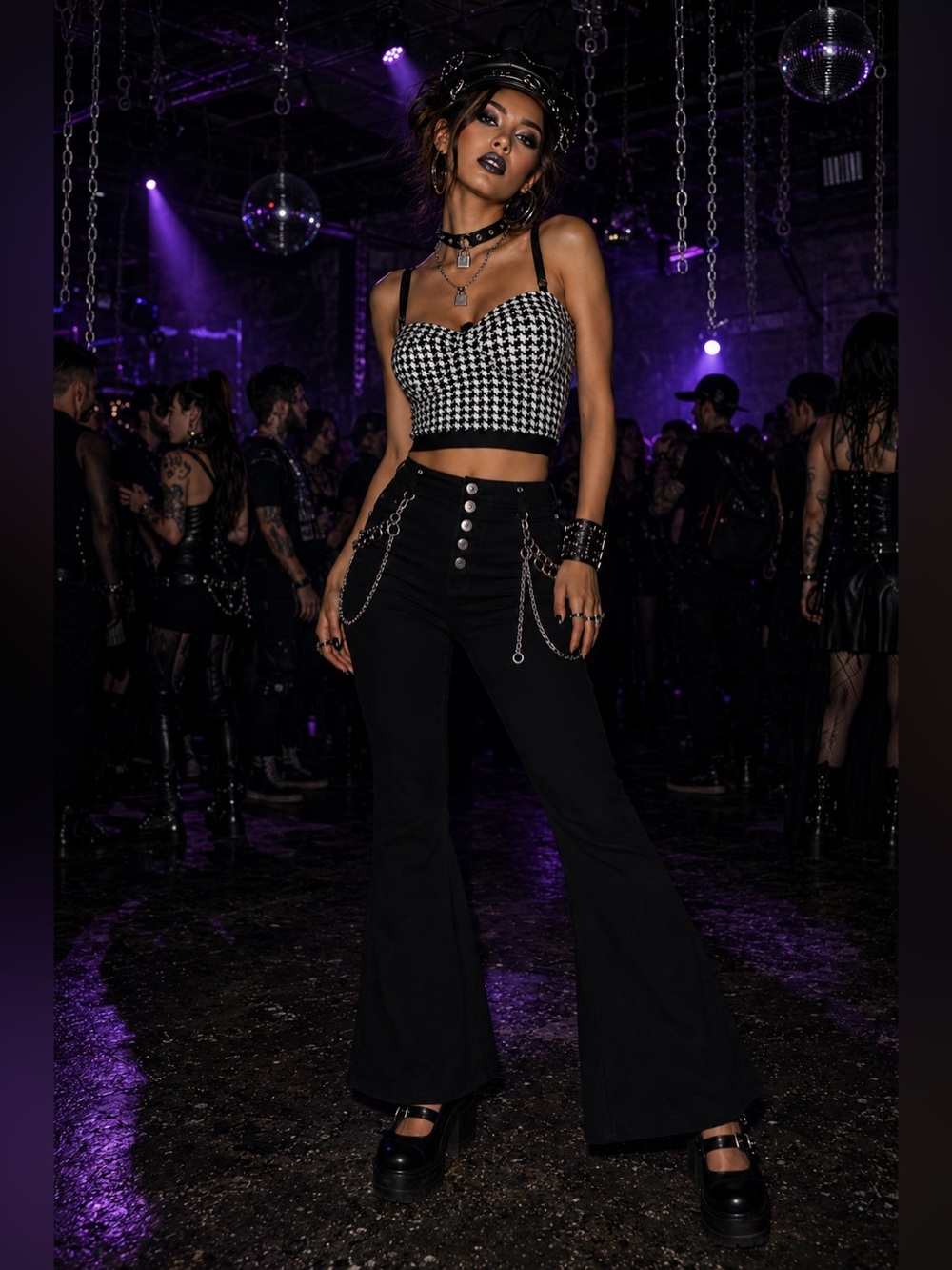 Pookie & Sebastian Houndstooth Bustier Crop Top Size S